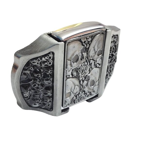 Antique Silver Metal Skulls Lighter Belt Buckle Lighter Buckle - Free Engraving - Picture 4 of 10